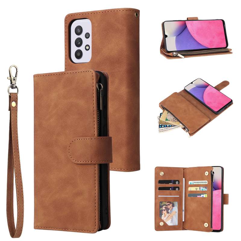 For Samsung Galaxy A33 5G Multifunctional Frosted Zipper Wallet Leather Phone Case(Blue)