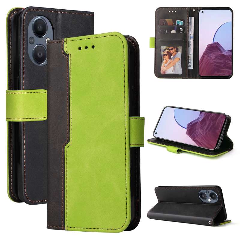 For OPPO Reno7 Z 5G / A96 5G Stitching-Color Flip Leather Phone Case(Blue)