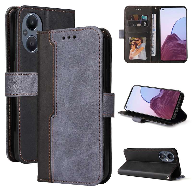 For OPPO Reno7 Z 5G / A96 5G Stitching-Color Flip Leather Phone Case(Blue)