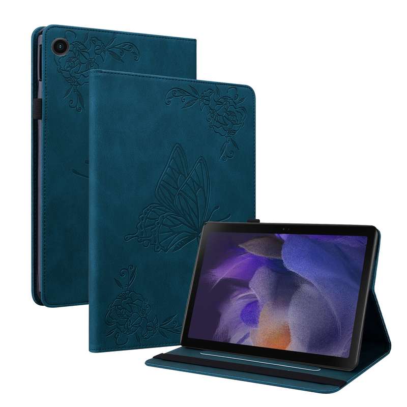 For Samsung Galaxy Tab A8 10.5 2021 Butterfly Flower Embossed Leather Tablet Case(Purple)