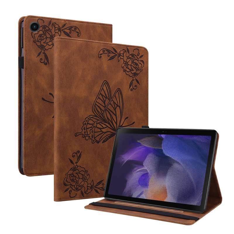 For Samsung Galaxy Tab A8 10.5 2021 Butterfly Flower Embossed Leather Tablet Case(Purple)