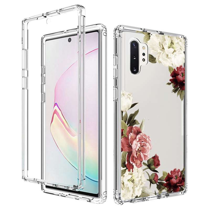 For Samsung Galaxy Note10+ PC+TPU Transparent Painted Phone Case(White Flower)