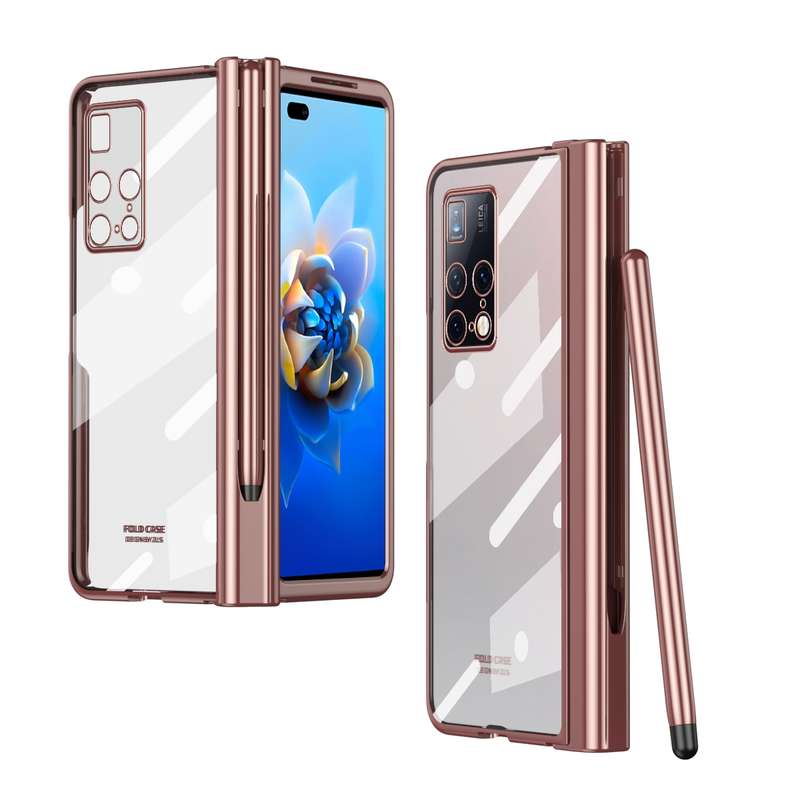 For Huawei Mate X2 Electroplating Hinge Phone Case with Stylus(Transparent)