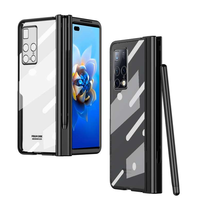 For Huawei Mate X2 Electroplating Hinge Phone Case with Stylus(Transparent)