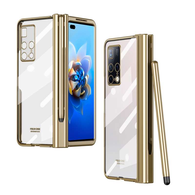 For Huawei Mate X2 Electroplating Hinge Phone Case with Stylus(Transparent)