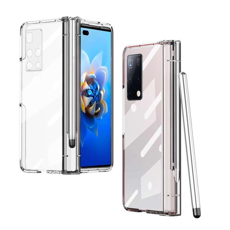 For Huawei Mate X2 Electroplating Hinge Phone Case with Stylus(Transparent)