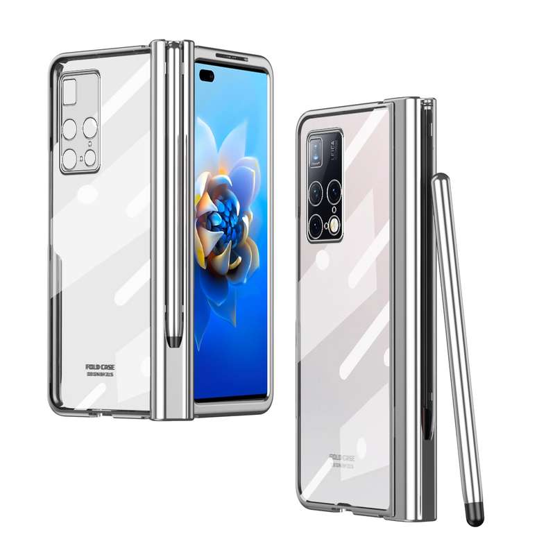 For Huawei Mate X2 Electroplating Hinge Phone Case with Stylus(Transparent)