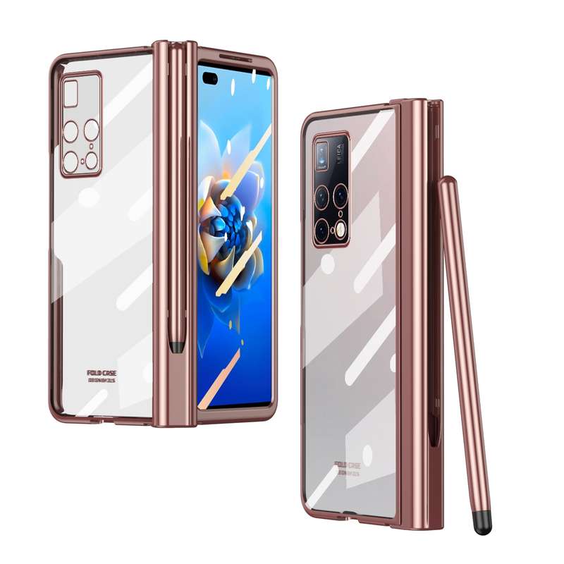 For Huawei Mate X2 Full Body Electroplating Hinge Phone Case with Stylus(Pink)