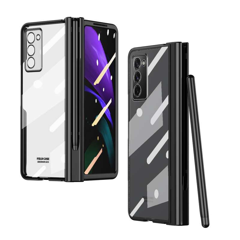 For Samsung Galaxy Z Fold2 5G Full Body Electroplating Hinge Phone Case with Stylus(Gold)