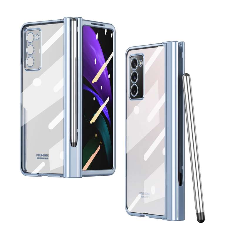 For Samsung Galaxy Z Fold2 5G Full Body Electroplating Hinge Phone Case with Stylus(Gold)