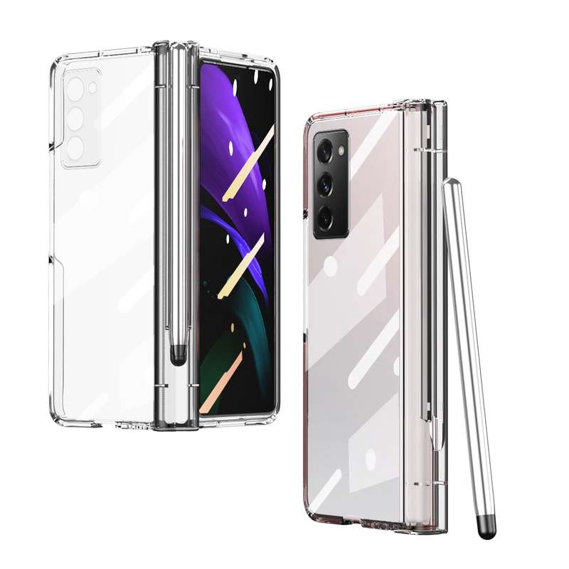 For Samsung Galaxy Z Fold2 5G Full Body Electroplating Hinge Phone Case with Stylus(Gold)