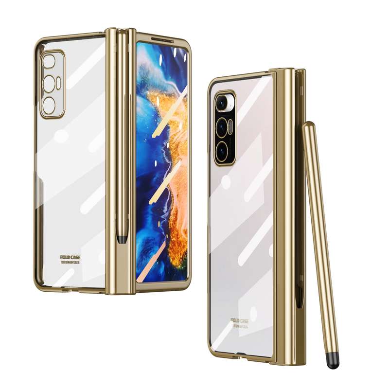 For Samsung Galaxy Z Fold2 5G Full Body Electroplating Hinge Phone Case with Stylus(Gold)