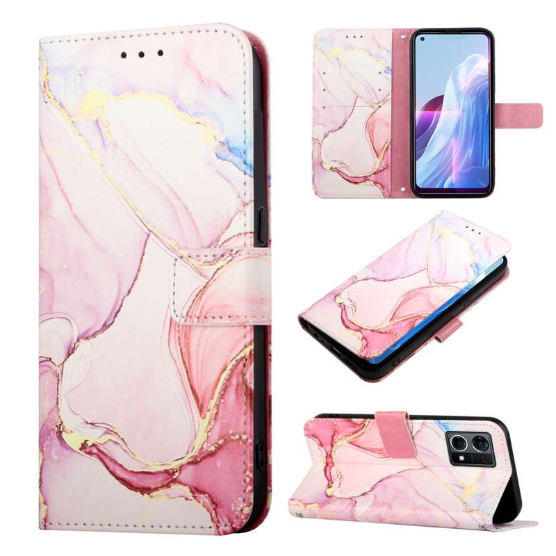 For OPPO Reno7 4G/F21 Pro PT003 Marble Pattern Flip Leather Phone Case(White Purple LS006)