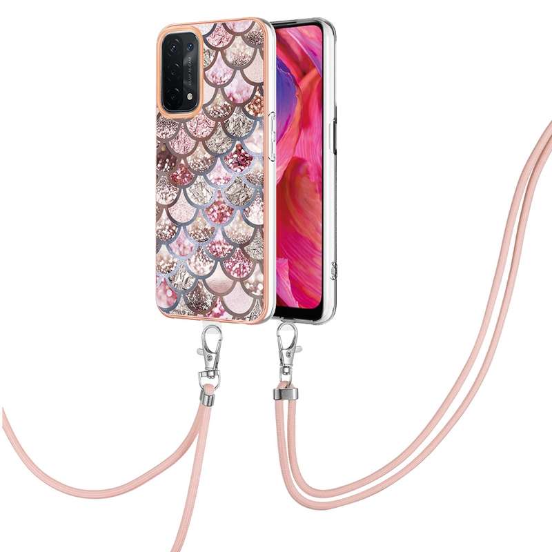 For OPPO A74 5G / A93 5G Electroplating IMD TPU Phone Case with Lanyard(White Marble)