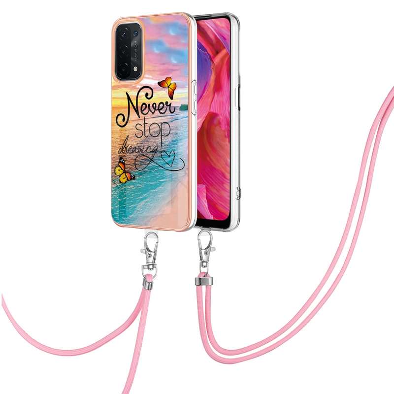 For OPPO A74 5G / A93 5G Electroplating IMD TPU Phone Case with Lanyard(White Marble)