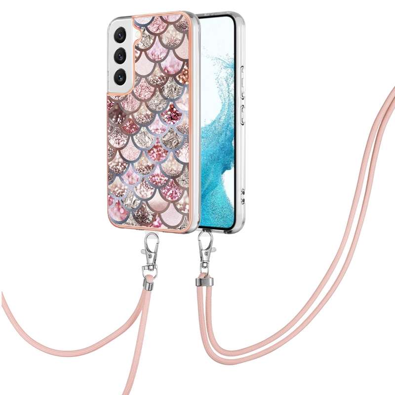 For Samsung Galaxy S22 Ultra 5G Electroplating IMD TPU Phone Case with Lanyard(Colorful Scales)
