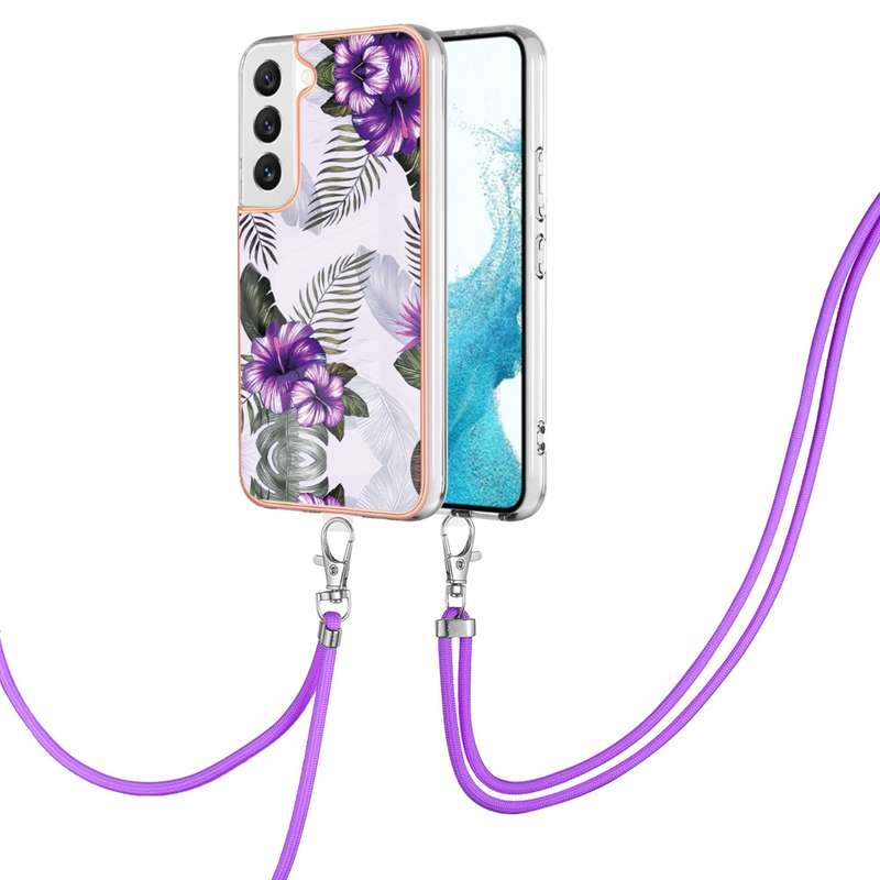 For Samsung Galaxy S22 Ultra 5G Electroplating IMD TPU Phone Case with Lanyard(Colorful Scales)