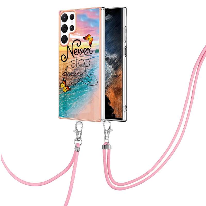 For Samsung Galaxy S22 Ultra 5G Electroplating IMD TPU Phone Case with Lanyard(Colorful Scales)