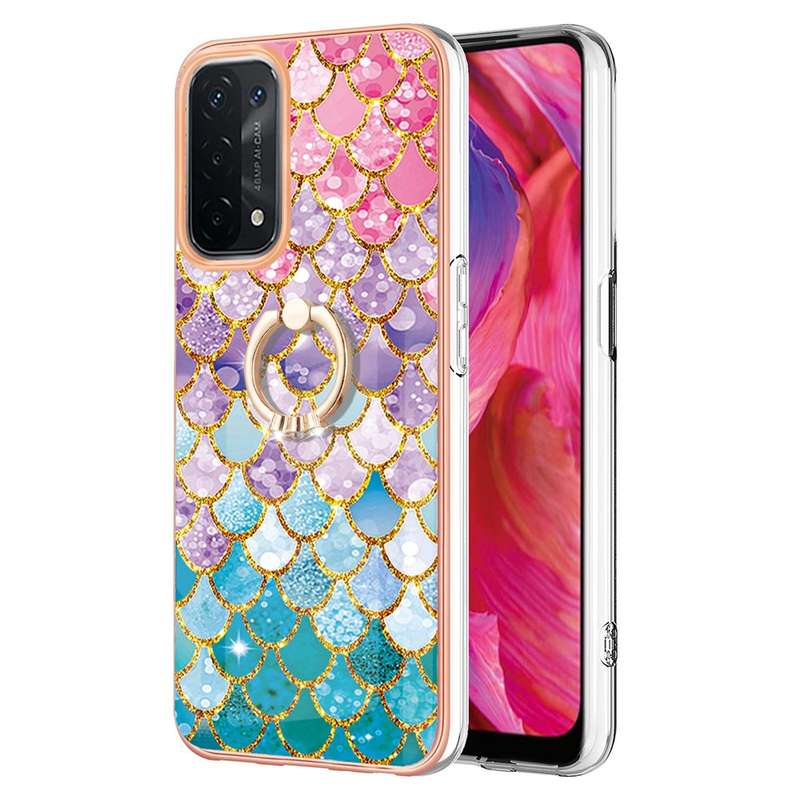 For Samsung Galaxy S22 Ultra 5G Electroplating IMD TPU Phone Case with Ring(White Marble)