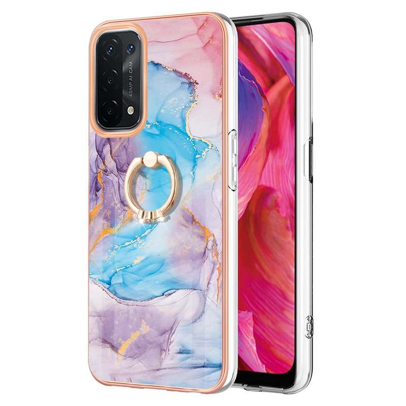 For OPPO A74 5G / A93 5G Electroplating IMD TPU Phone Case with Ring(White Marble)