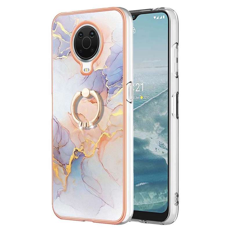 For OPPO A74 5G / A93 5G Electroplating IMD TPU Phone Case with Ring(White Marble)