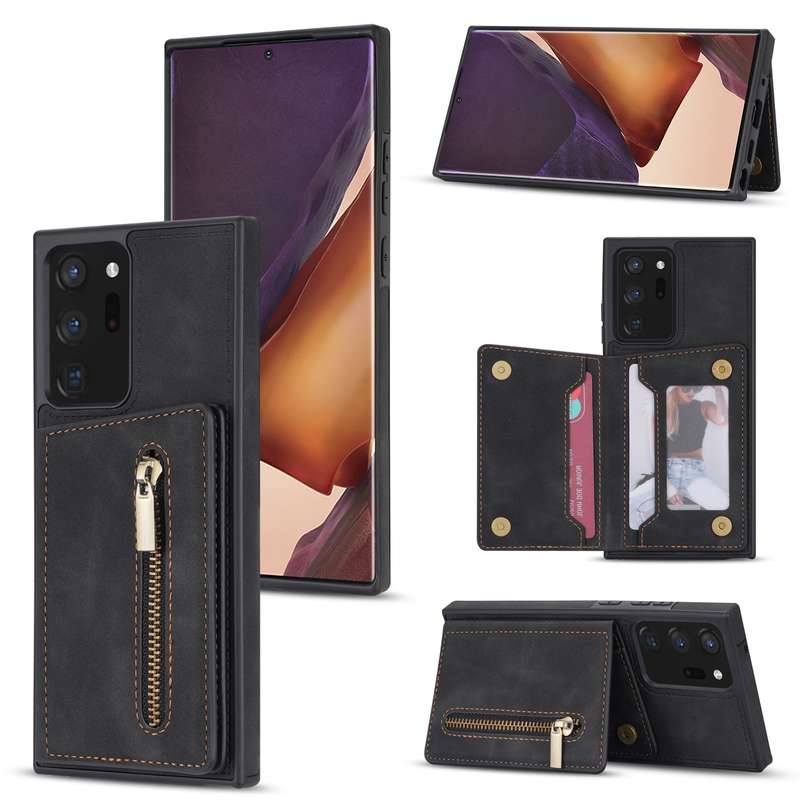 For Samsung Galaxy Note20 Zipper Card Holder Phone Case(Wine Red)
