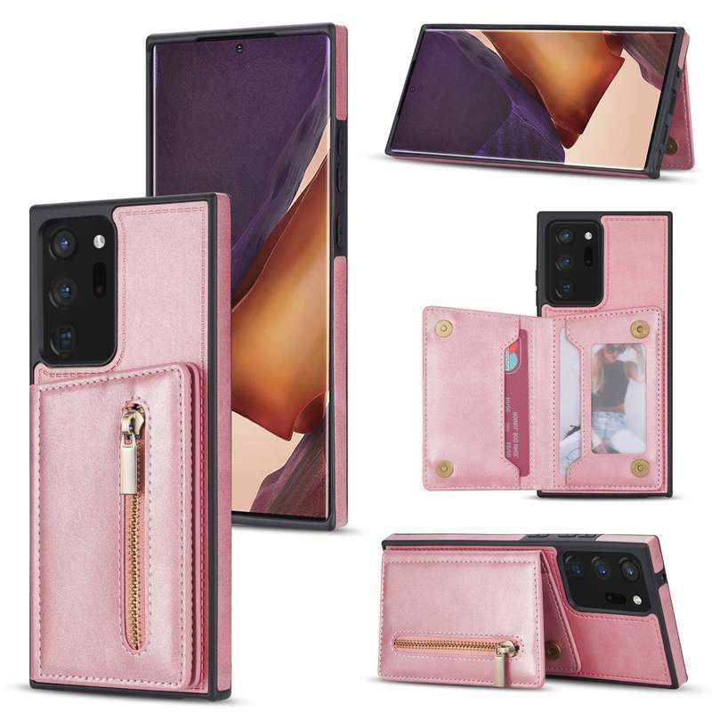 For Samsung Galaxy Note20 Zipper Card Holder Phone Case(Wine Red)