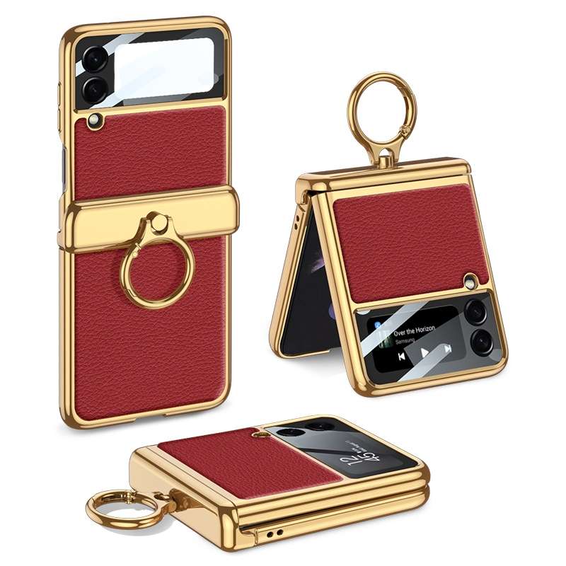 For Samsung Galaxy Z Flip3 5G GKK Integrated Plating + Leather Flip Phone Case(Burning Orange)