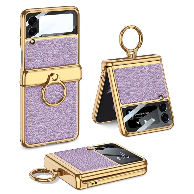 For Samsung Galaxy Z Flip3 5G GKK Integrated Plating + Leather Flip Phone Case(Burning Orange)