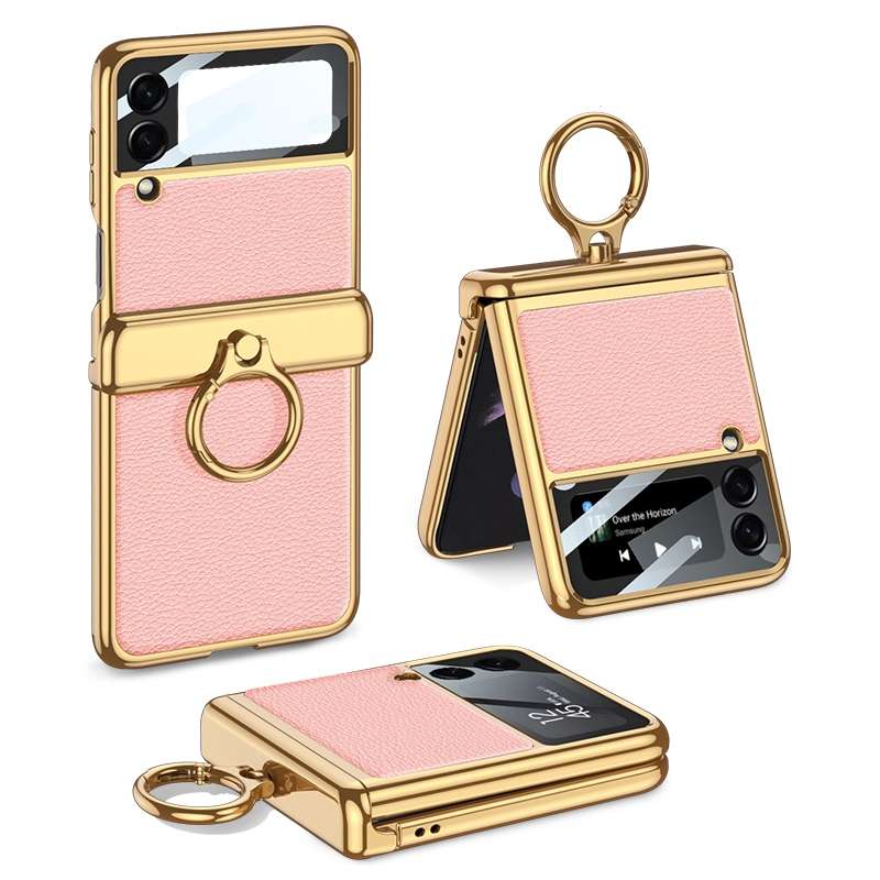 For Samsung Galaxy Z Flip3 5G GKK Integrated Plating + Leather Flip Phone Case(Burning Orange)