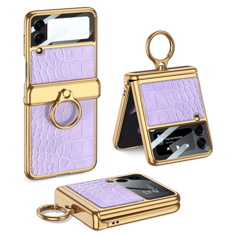 For Samsung Galaxy Z Flip3 5G GKK Integrated Plating + Leather Flip Phone Case(Burning Orange)