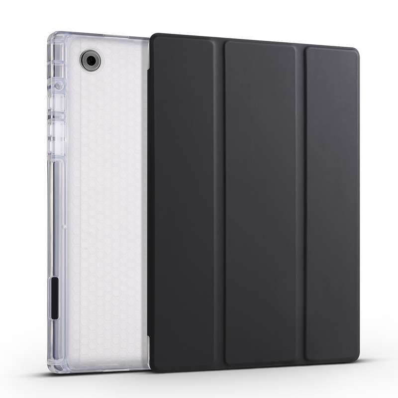 For Samsung Galaxy Tab A8 X200 Smart 3-folding Transparent Honeycomb TPU + Leather Tablet Case(Pink)