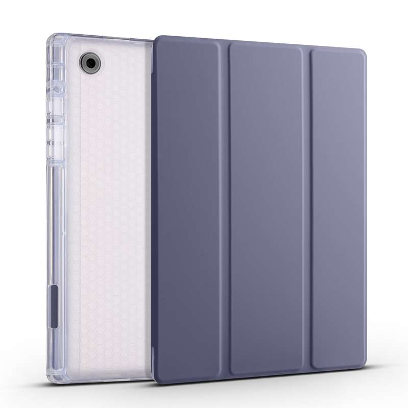 For Samsung Galaxy Tab A8 X200 Smart 3-folding Transparent Honeycomb TPU + Leather Tablet Case(Pink)