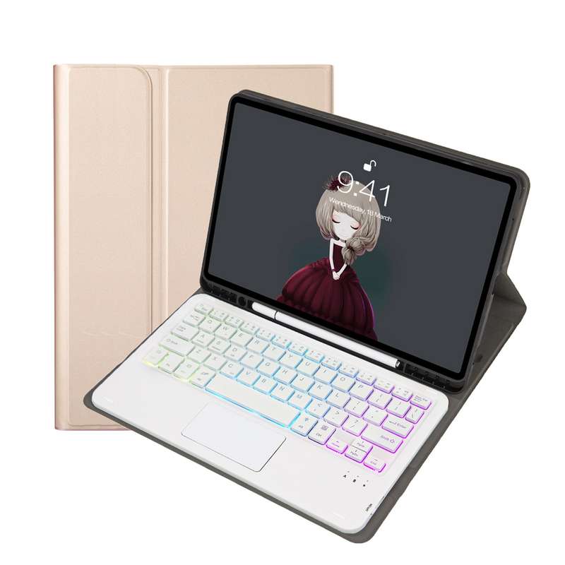 For Samsung Galaxy Tab S6 Lite A610B-AS Lambskin Texture Backlight Bluetooth Keyboard Leather Tablet