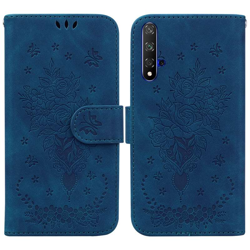 For Honor 20 / Huawei nova 5T Butterfly Rose Embossed Leather Phone Case(Purple)
