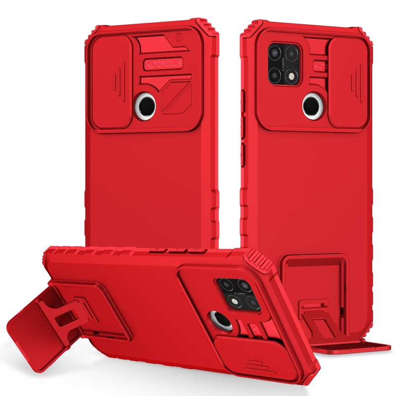 For OPPO A15 Stereoscopic Holder Sliding Camshield Phone Case(Pink)