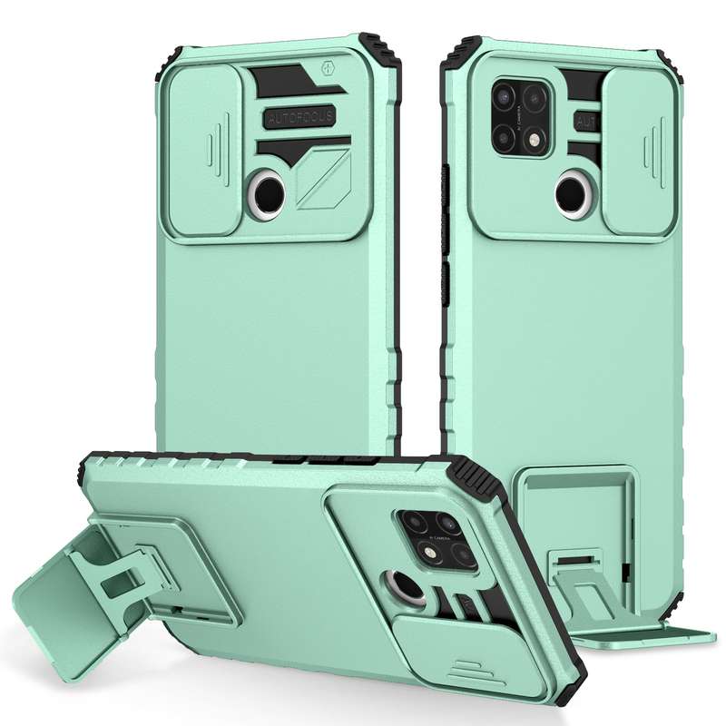 For OPPO A15 Stereoscopic Holder Sliding Camshield Phone Case(Pink)