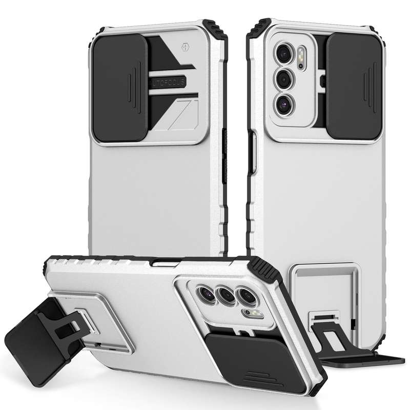 For OPPO A15 Stereoscopic Holder Sliding Camshield Phone Case(Pink)
