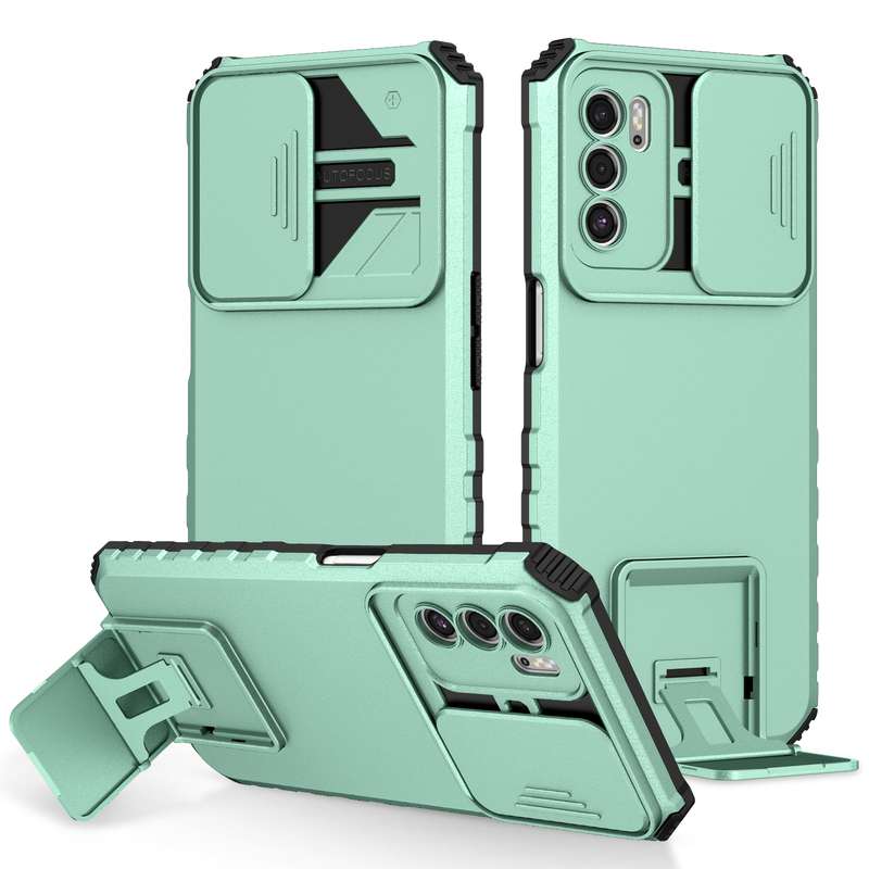 For OPPO A15 Stereoscopic Holder Sliding Camshield Phone Case(Pink)