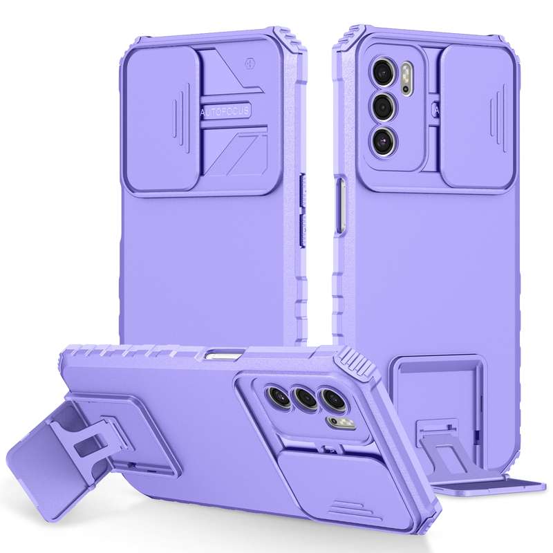 For OPPO A15 Stereoscopic Holder Sliding Camshield Phone Case(Pink)