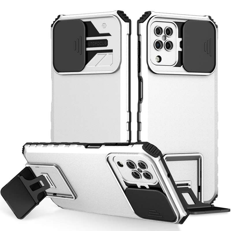 For Samsung Galaxy A12 5G Stereoscopic Holder Sliding Camshield Phone Case(Dark Green)