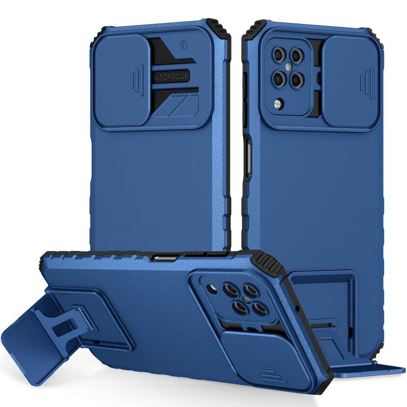 For Samsung Galaxy A12 5G Stereoscopic Holder Sliding Camshield Phone Case(Dark Green)