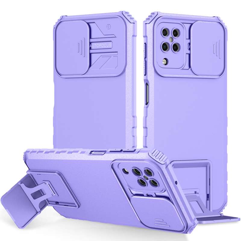 For Samsung Galaxy A12 5G Stereoscopic Holder Sliding Camshield Phone Case(Dark Green)