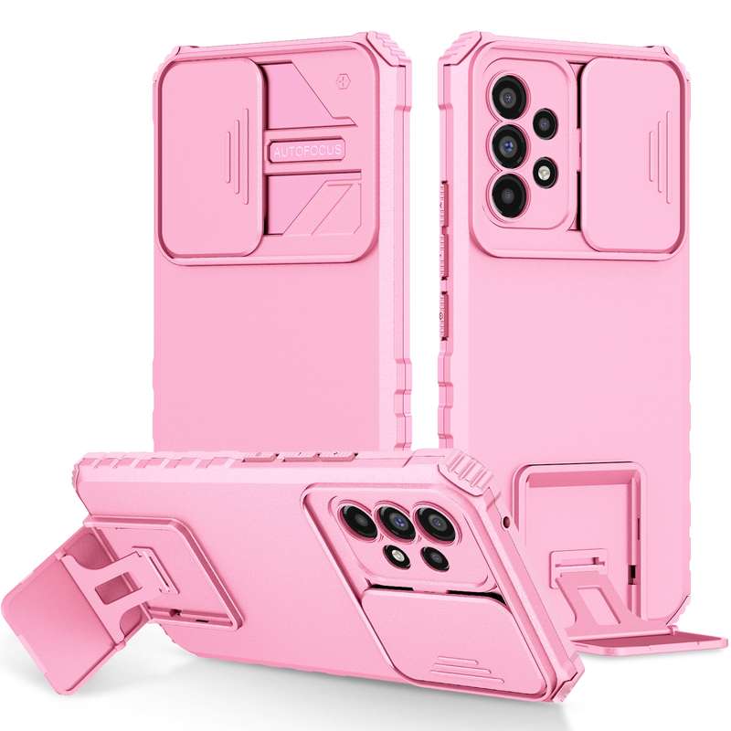 For Samsung Galaxy A53 5G Stereoscopic Holder Sliding Camshield Phone Case(Pink)