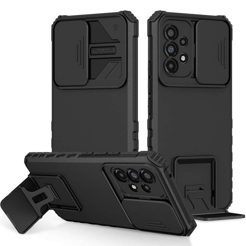 For Samsung Galaxy A53 5G Stereoscopic Holder Sliding Camshield Phone Case(Black)