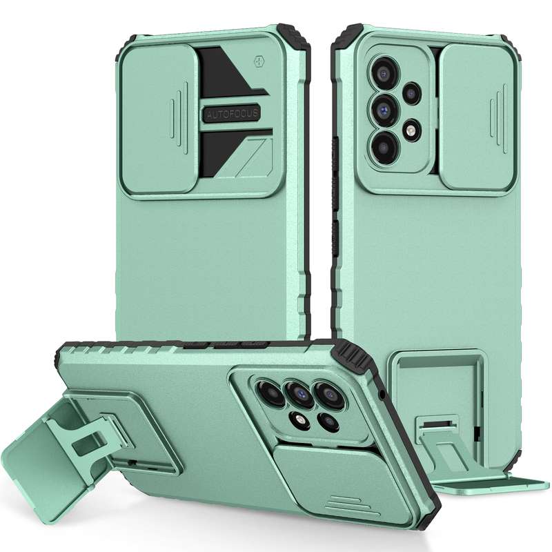 For Samsung Galaxy A53 5G Stereoscopic Holder Sliding Camshield Phone Case(Pink)