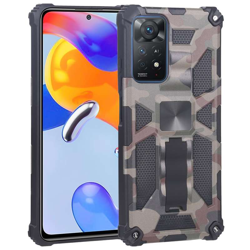 For Xiaomi Redmi Note 11 Pro 4G / 5G Global Camouflage Armor Kickstand TPU + PC Magnetic Phone Case(