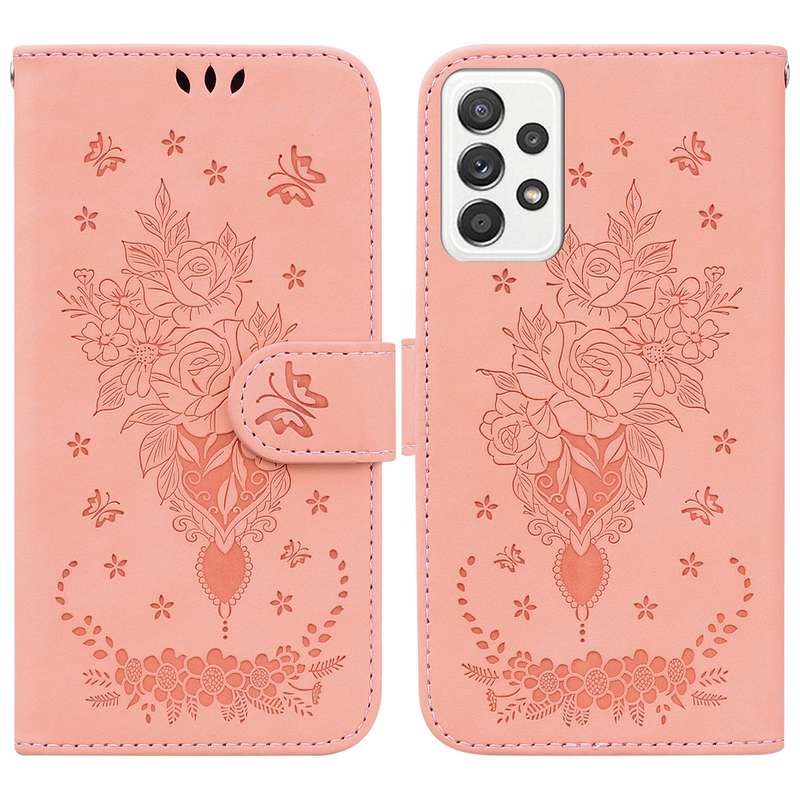 For Samsung Galaxy A52 5G / 4G Butterfly Rose Embossed Leather Phone Case(Purple)
