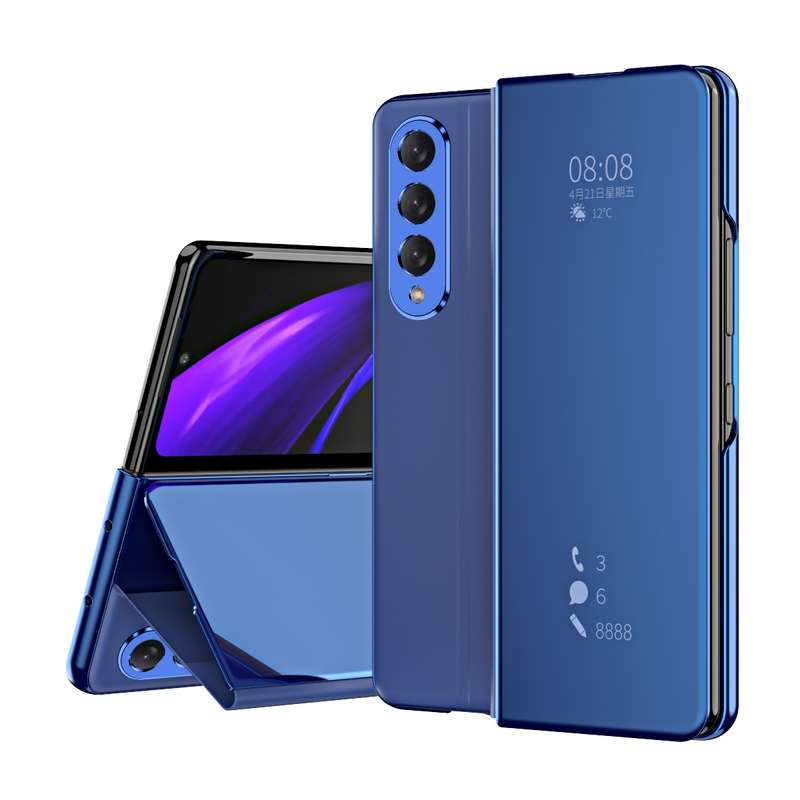 For Samsung Galaxy Z Fold3 Accurate Hole Horizontal Flip Mirror Shockproof Phone Case(Gold)