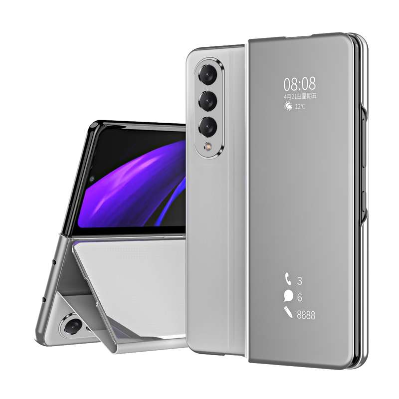 For Samsung Galaxy Z Fold3 Accurate Hole Horizontal Flip Mirror Shockproof Phone Case(Gold)